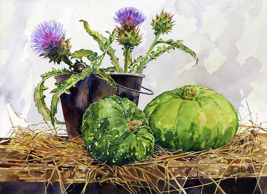 Still Life with Squashes and Thistles Painting by Margaret Merry