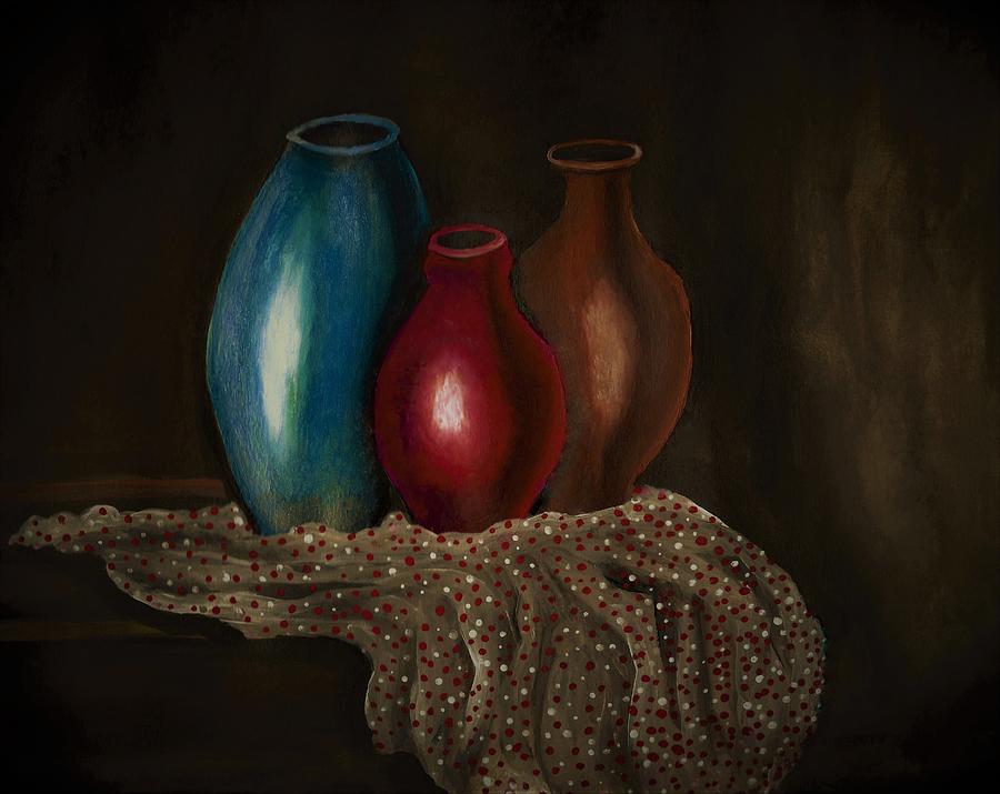 Still life with three pots Painting by Tara Krishna