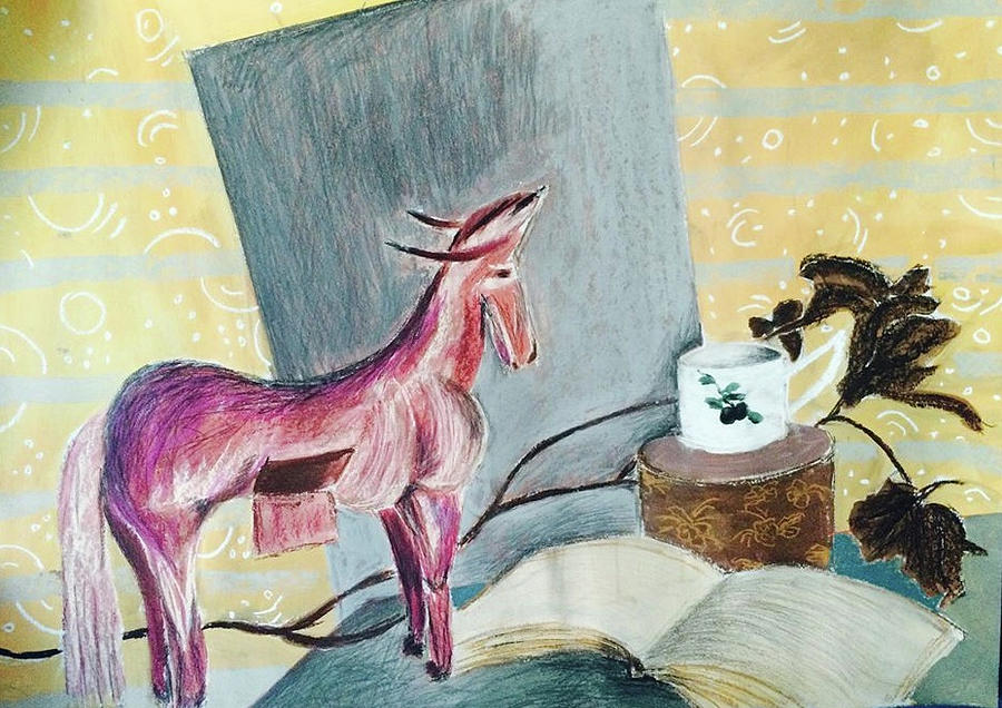 Still life with Trojan Horse Pastel by Manuela Constantin