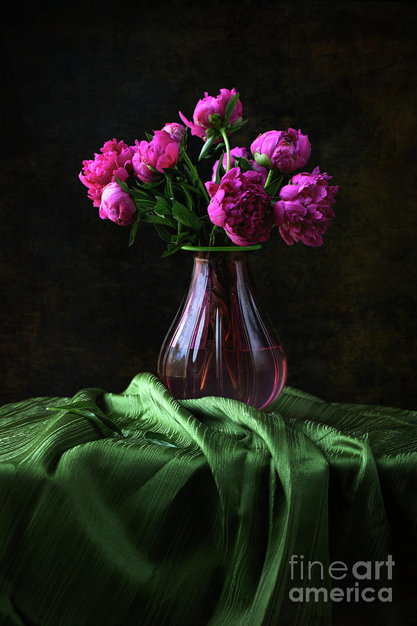 Still Life With Vase And Pink Peonies Photograph
