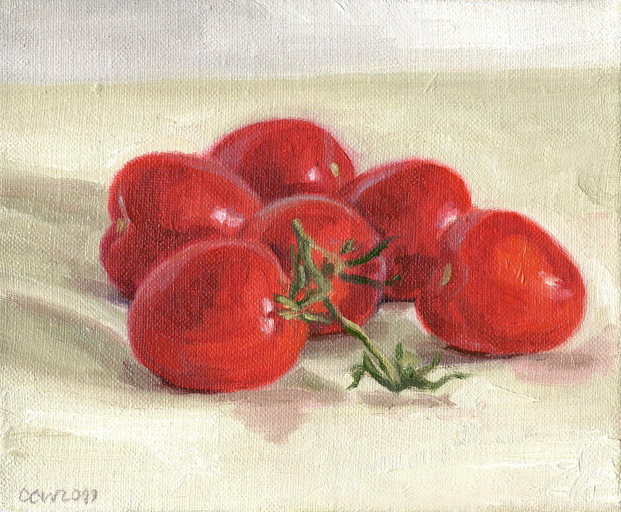 Still Life With Vine Tomatoes Painting by Constanza Weiss