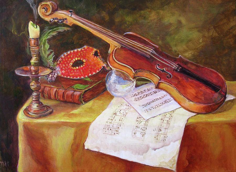 Still Life with Violin and Mask Painting by Natalya Shvetsky