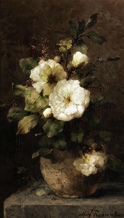 Rose Painting - Still life with white Roses by Margaretha Roosenboom