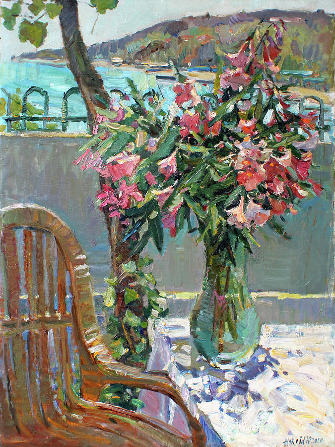 Still life with wicker chair Painting by Juliya Zhukova
