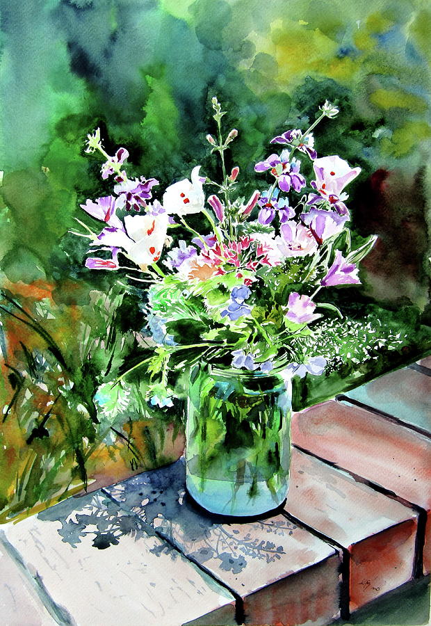 Still Life Painting - Still life with wildflowers in the garden by Kovacs Anna Brigitta
