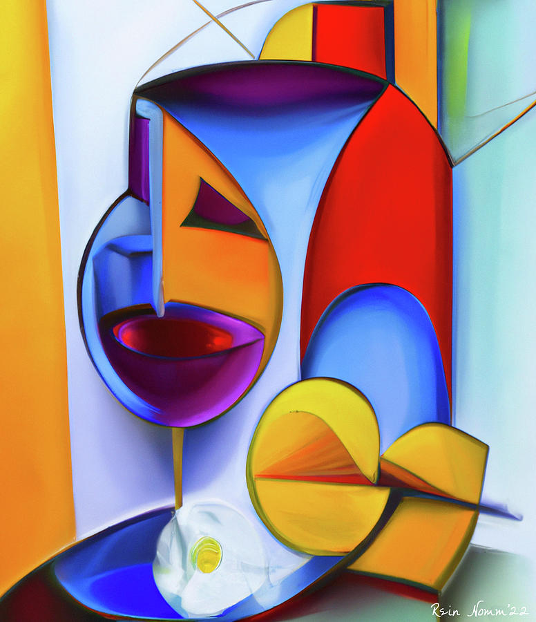 Still Life With Wine and Fruit Digital Art by Rein Nomm