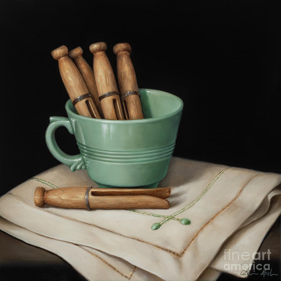Still life with wooden pegs Painting by Catherine Abel