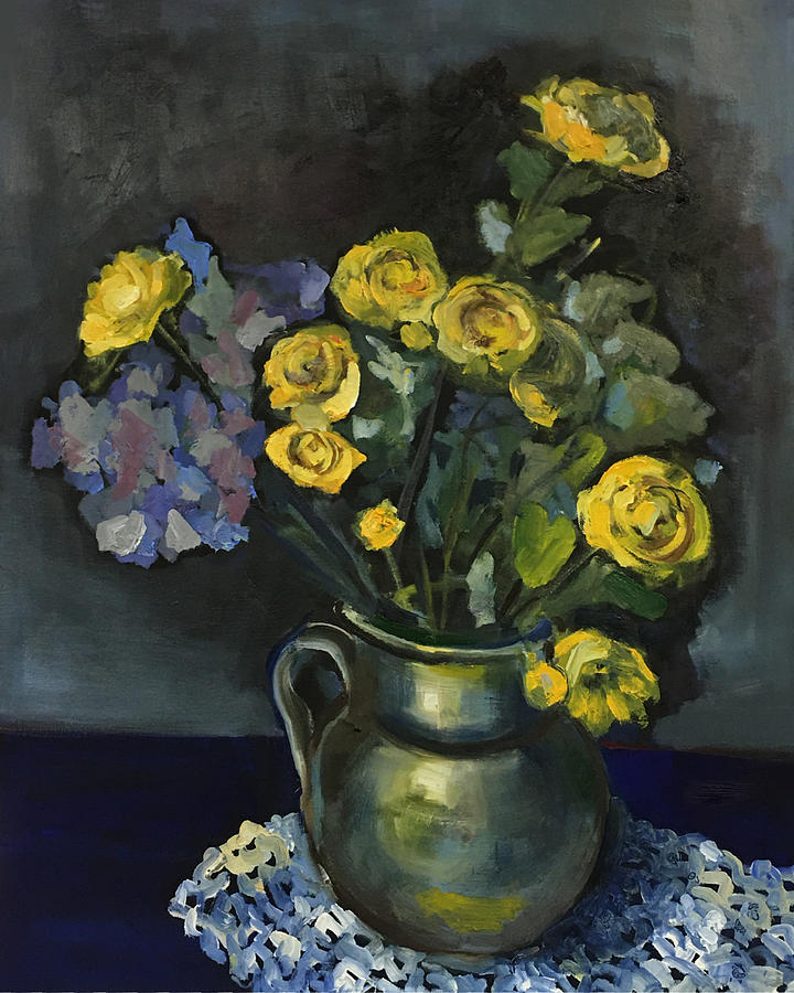 Still life with yellow flowers 2 Painting by Maxim Komissarchik