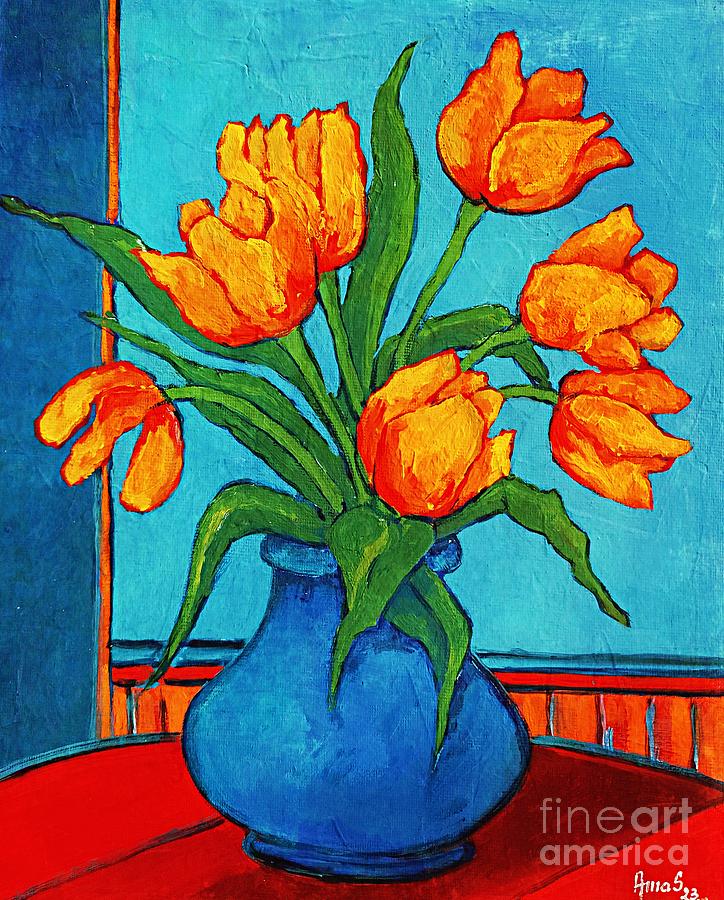 Still Life with Yellow Tulips Painting by Amalia Suruceanu