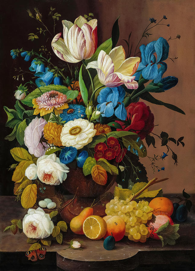 Still Life,Flowers and Fruit 1848  by Severin Roesen Photograph by Carlos Diaz