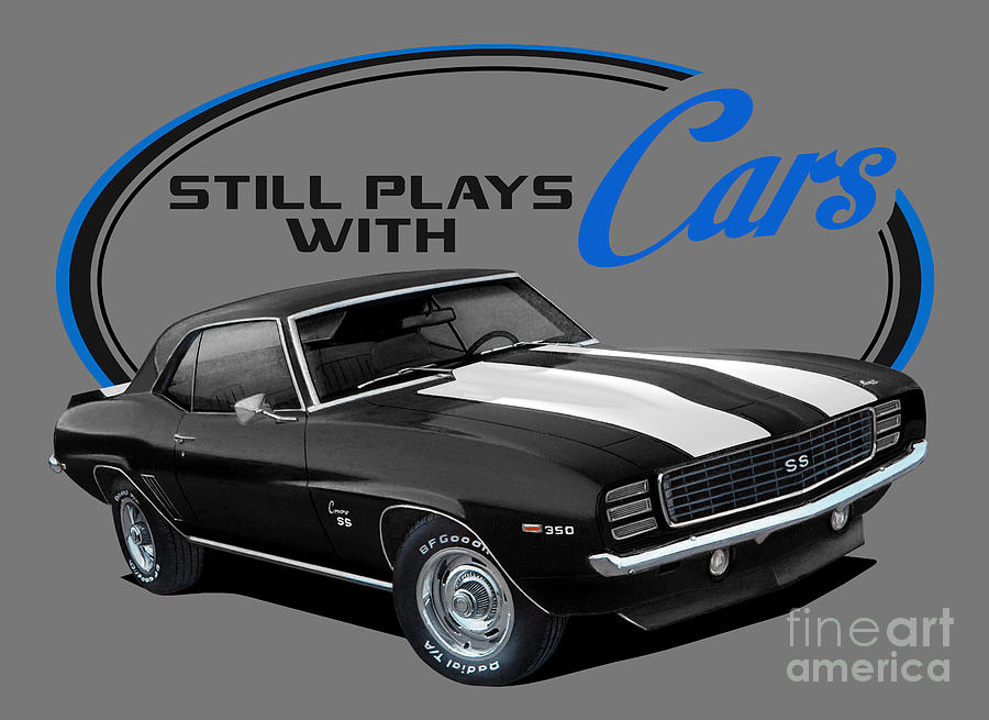 Car Drawing - Still Plays with Cars Black Camaro by Paul Kuras