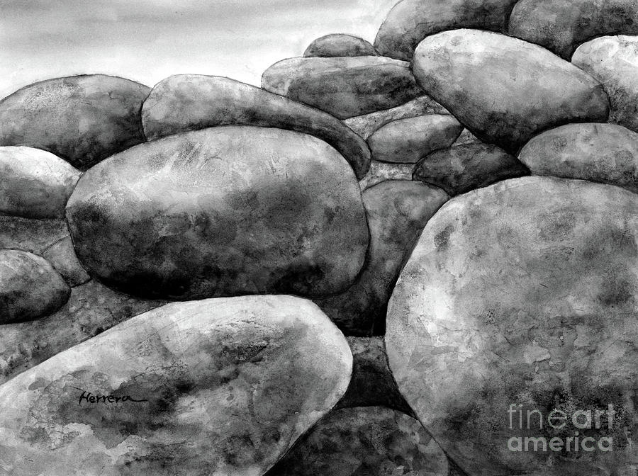 Still Water Rocks In Black And White Painting