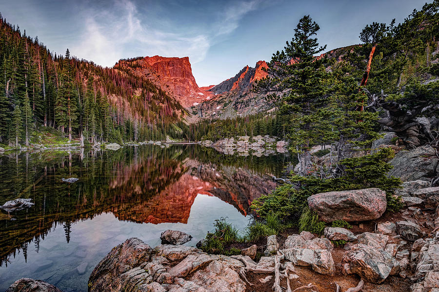 Still Waters of a Dream Lake Sunrise - Rocky Mountain National Park Colorado Photograph by Gregory Ballos
