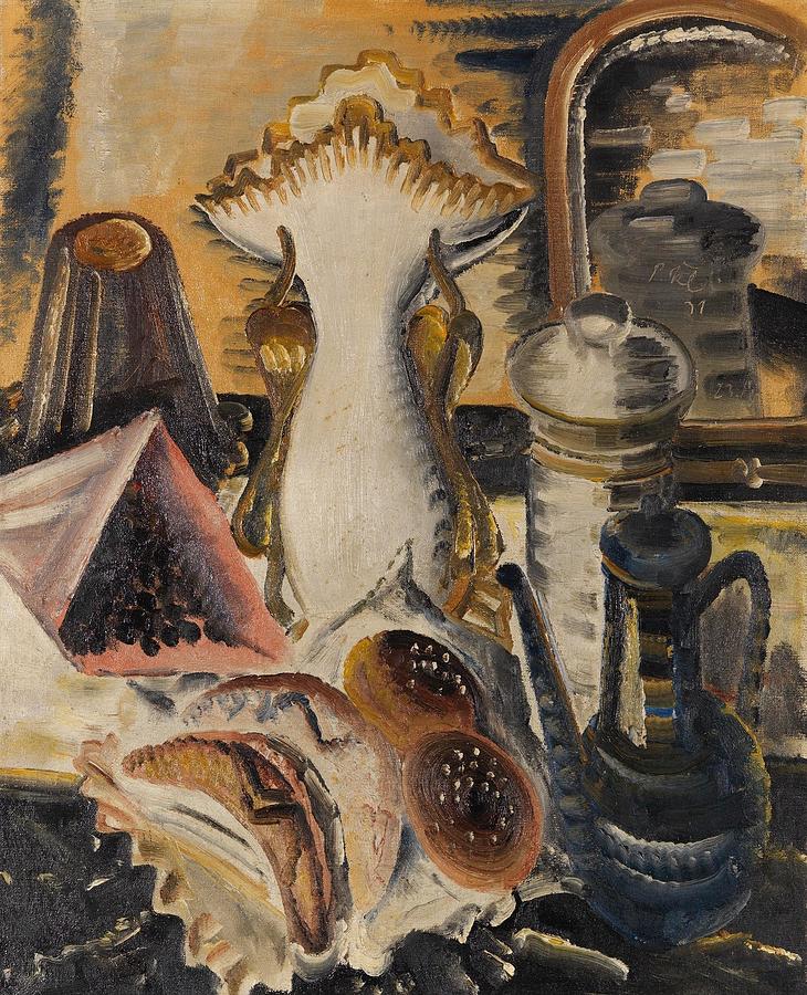 Stillleben mit Kaffeekanne Korinthen und Obst Painting by Paul ...