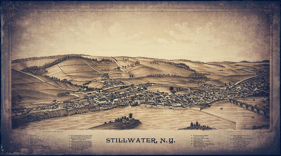 Stillwater New York Vintage Map Aerial View 1889 Sepia Photograph by