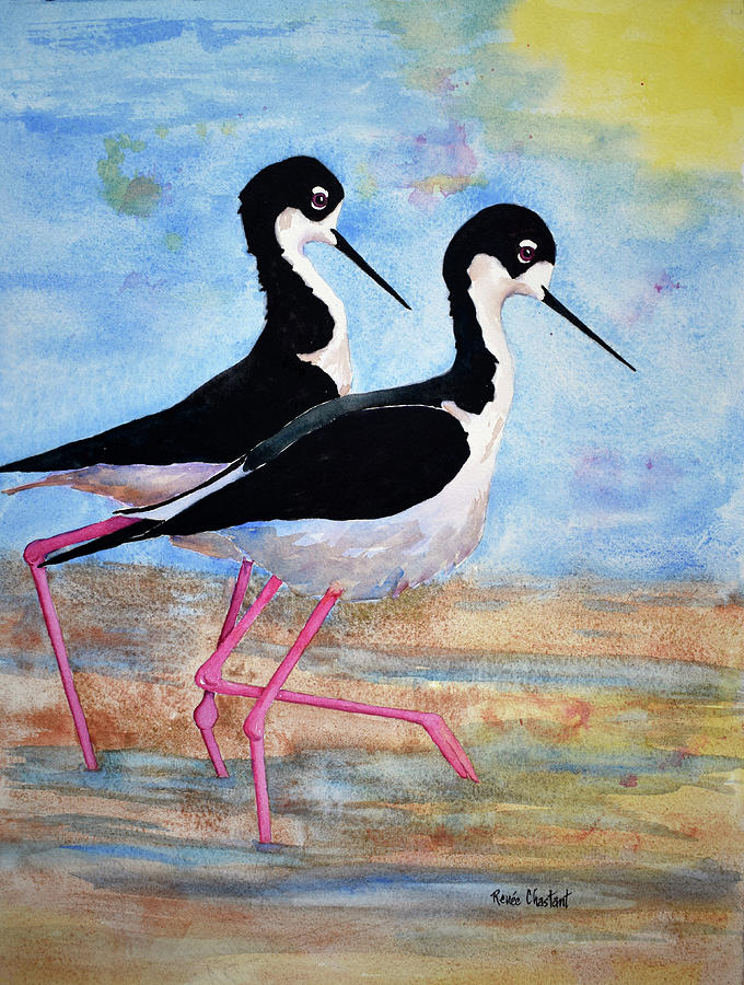 Bird Painting - Stilt Two-step by Renee Chastant