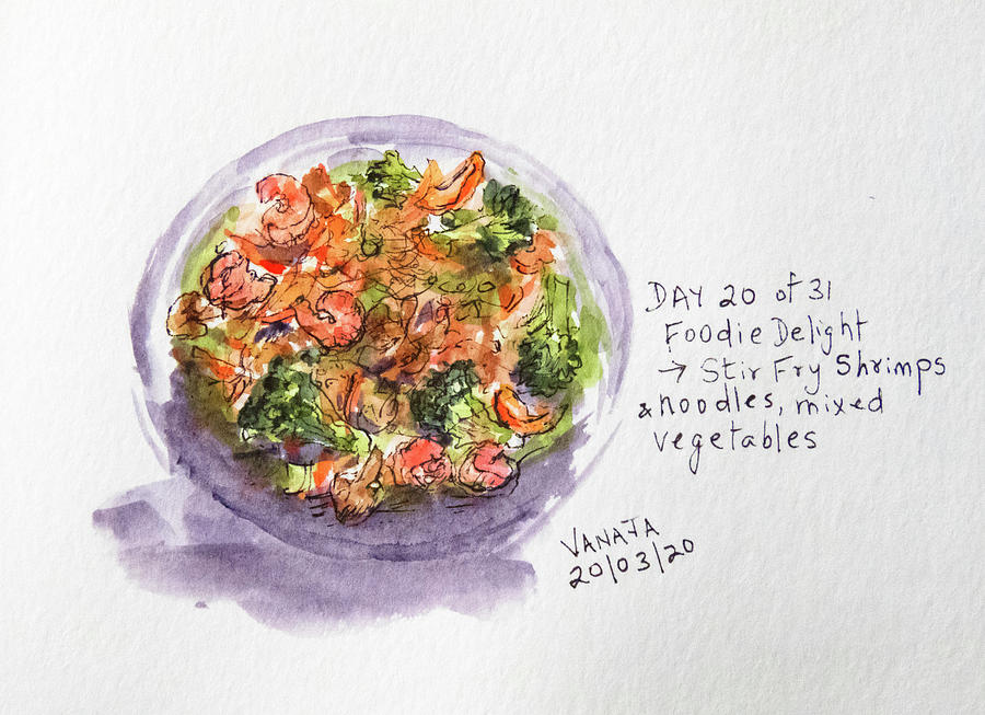 Stir Fry Shrimps and Vegetables Painting by Vanajas Fine-Art