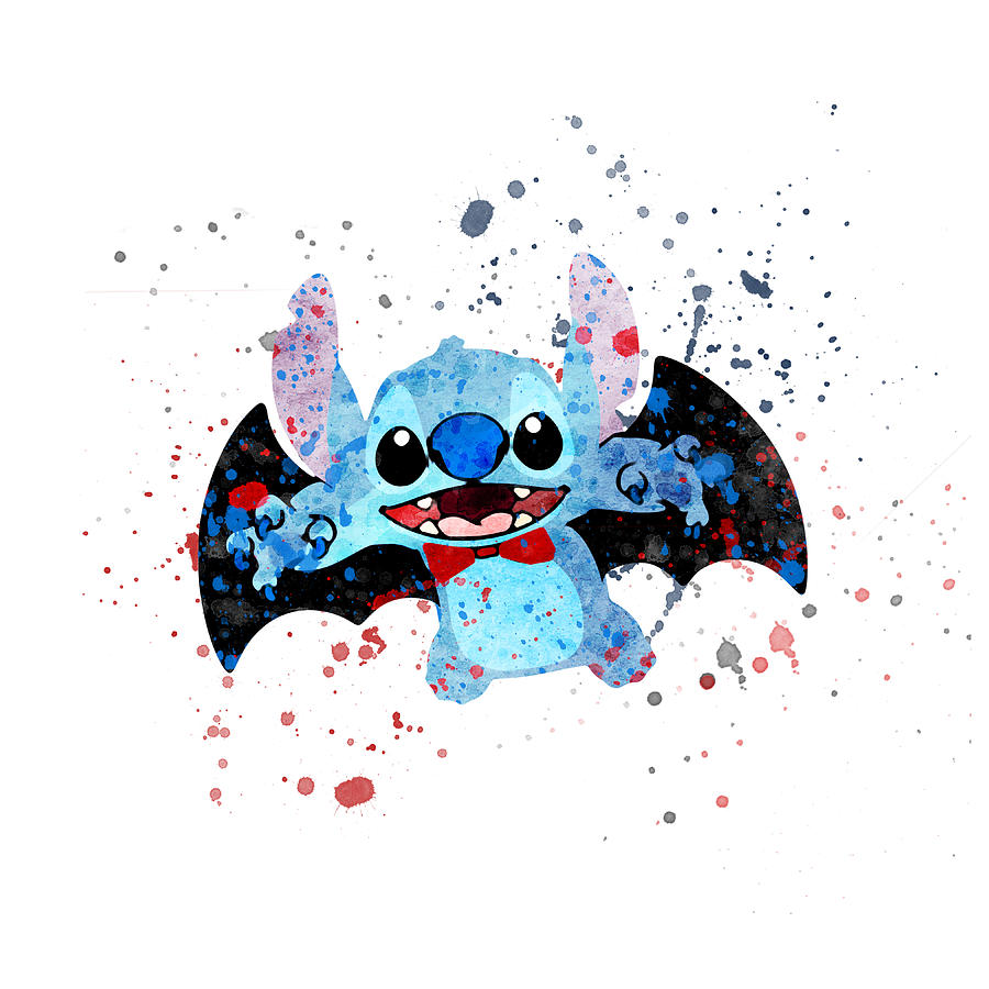 Stitch Halloween Bat Watercolor Digital Art By Mihaela Pater - Fine Art 