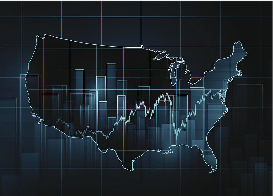 Stock market chart over USA map Drawing by Traffic_analyzer