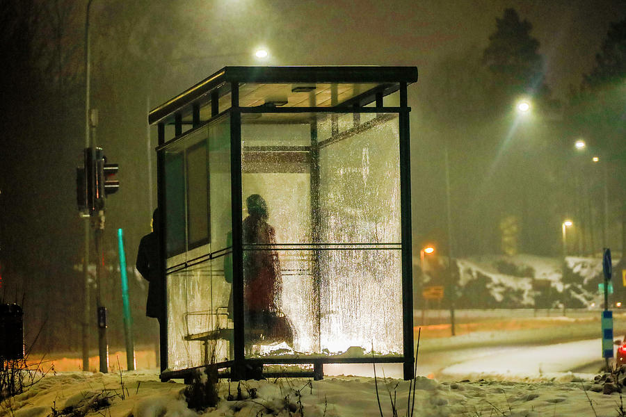 Rush Hour Movie Photograph - Stockholm bus stop by Alexander Farnsworth