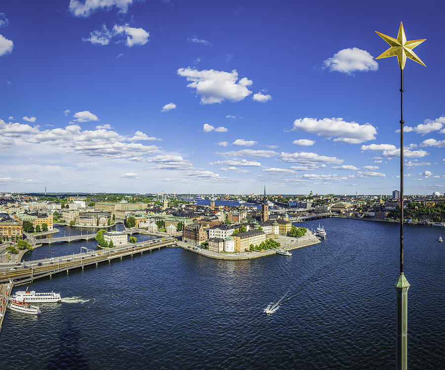Stockholm City Hall Golden Star overlooking Gamla Stan waterfront Sweden Photograph by fotoVoyager