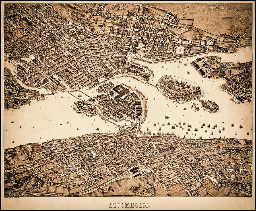 Stockholm Sweden Historical Map 1870 Sepia Photograph by Carol Japp ...