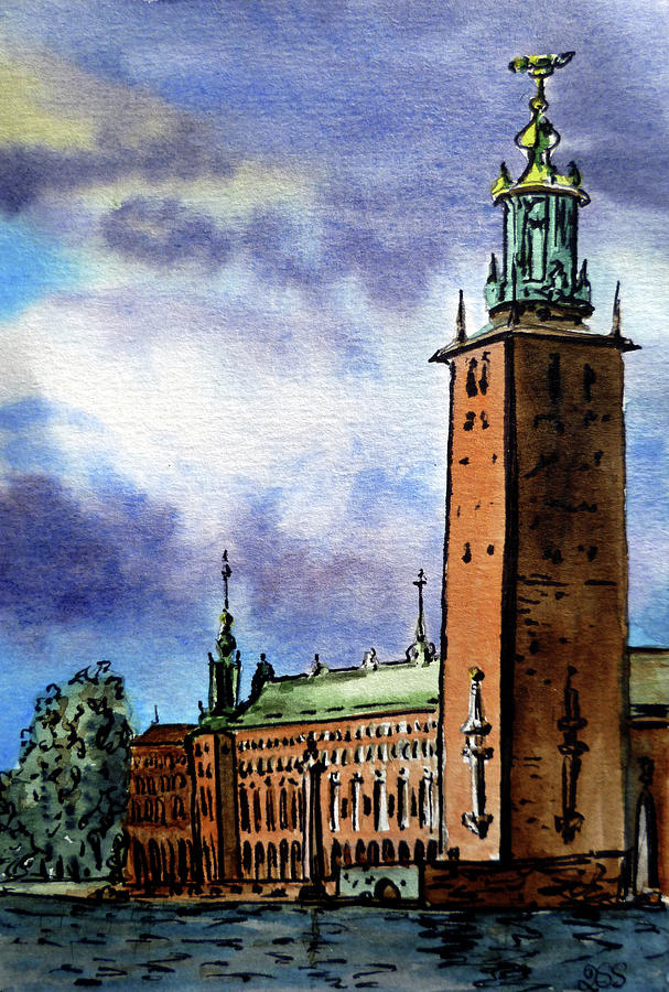 Stockholm Sweden Watercolor Painting by Irina Sztukowski