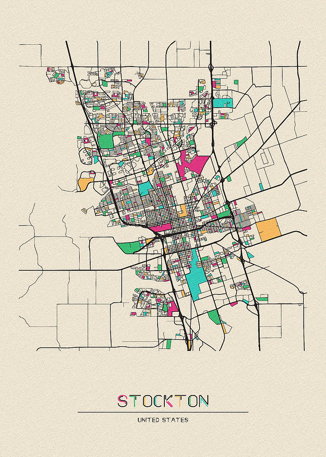 Memento Movie Drawing - Stockton, California City Map by Inspirowl Design