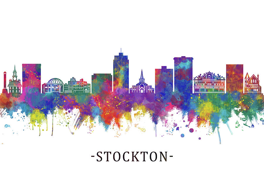 Stockton California Skyline Mixed Media by NextWay Art - Fine Art America