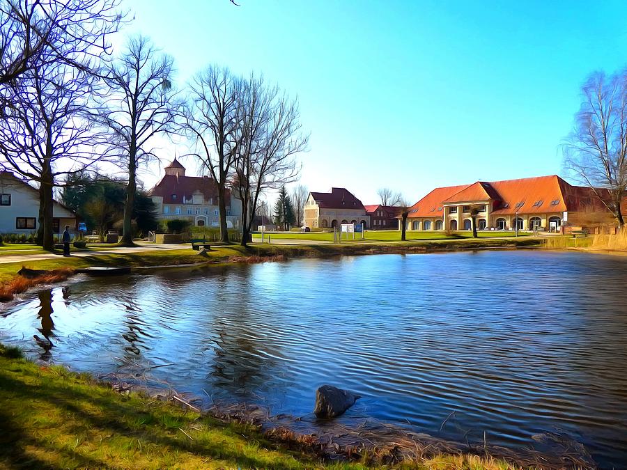 Stolpe castle Usedom with pond Digital Art by Ralph Kaehne