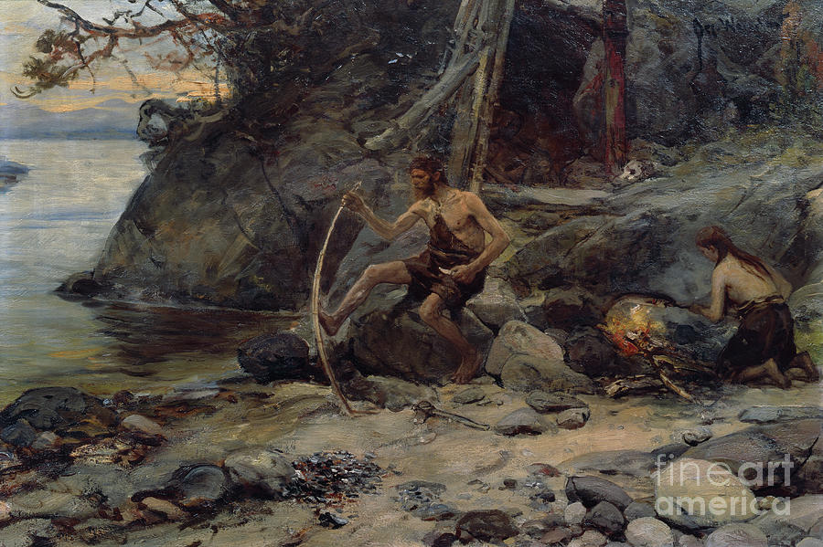 Stone Age people Painting by O Vaering by Oscar Wergeland
