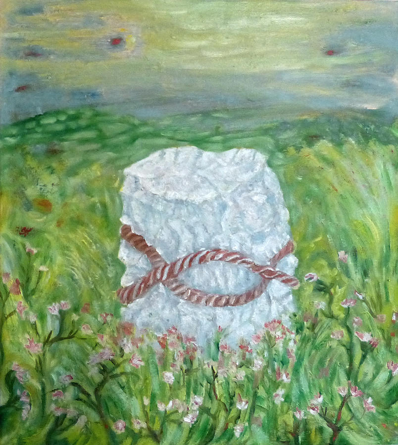 Stone and rope Painting by Elzbieta Goszczycka