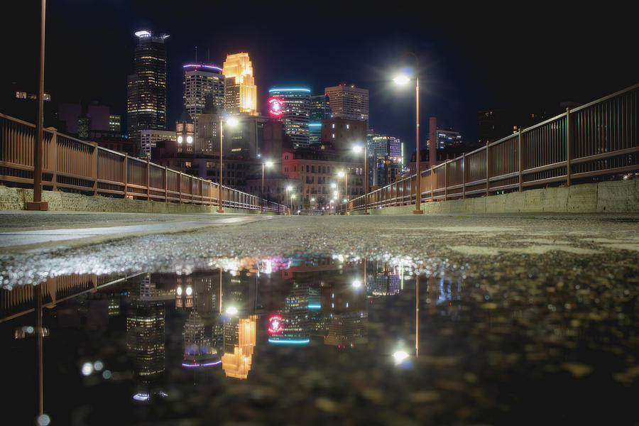 Stone Arch Bridge Puddle Photograph by Jay Smith