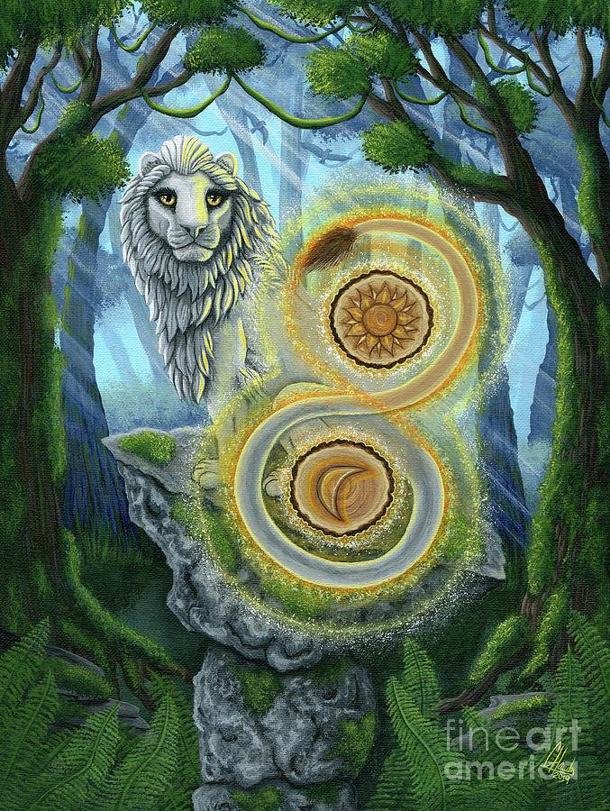Stone Balanced Lion - Two Of Pentacles Painting by Carrie Hawks