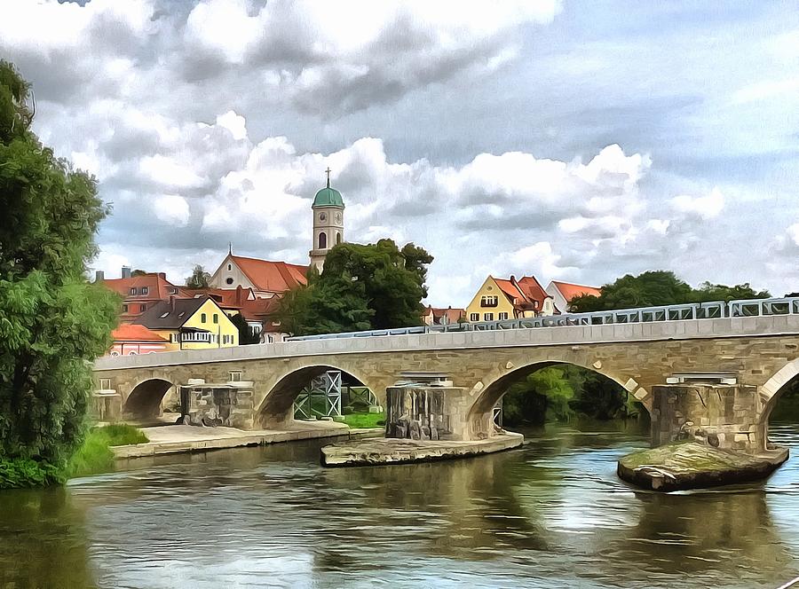 Stone Bridge Regensburg Digital Art by Marina Kaehne