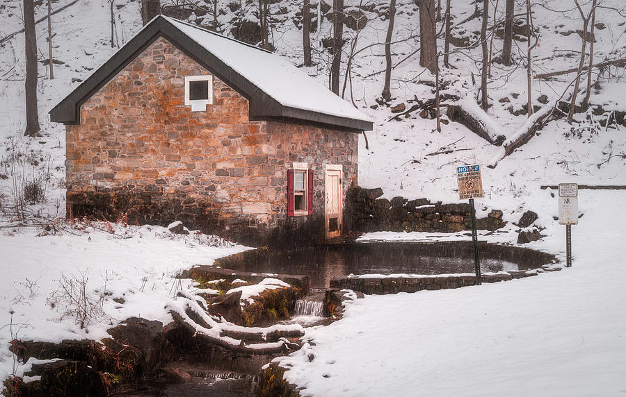 Stone Building by the Spring in Winter - Lehigh Parkway Photograph by Jason Fink