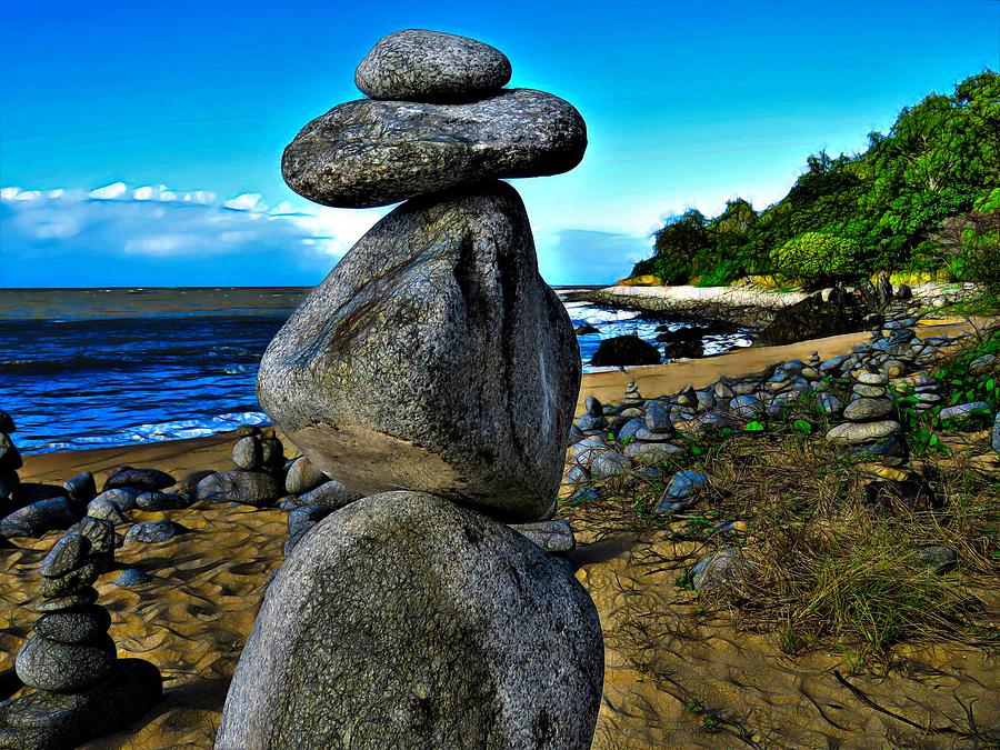 Stone Cairn Formations North of Cairns Queensland Mixed Media by Joan Stratton