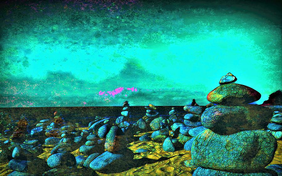 Stone Cairn Piles Between Pebbly And Ellis Beaches Cairns Queensland Mixed Media by Joan Stratton