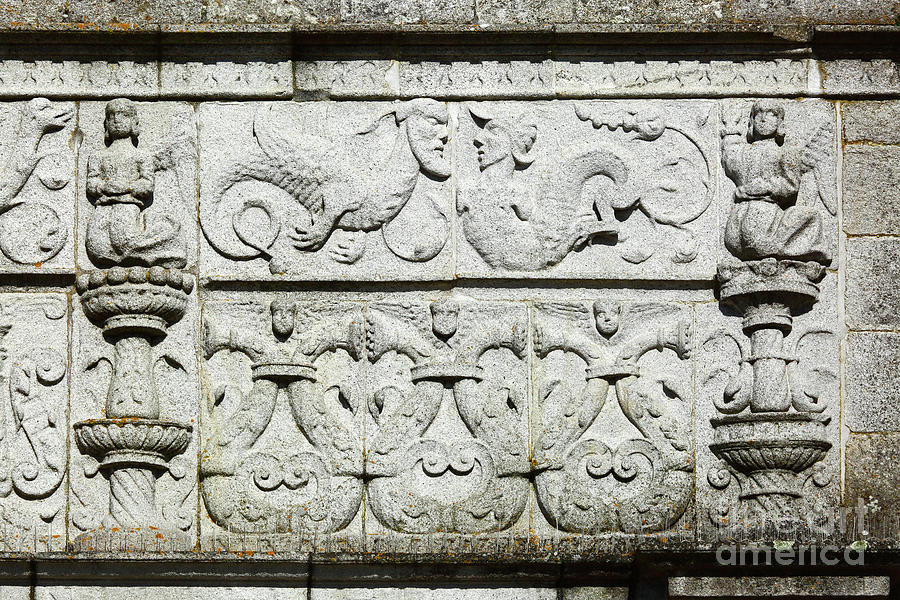 Stone carvings Caminha parish church Portugal Photograph by James Brunker