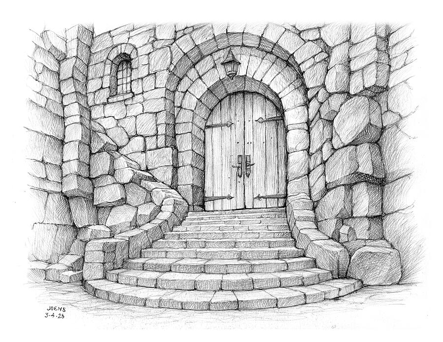 Castle Drawing - Stone Castle Door by Greg Joens Castle Drawing - Stone Castle Door by Greg Joens