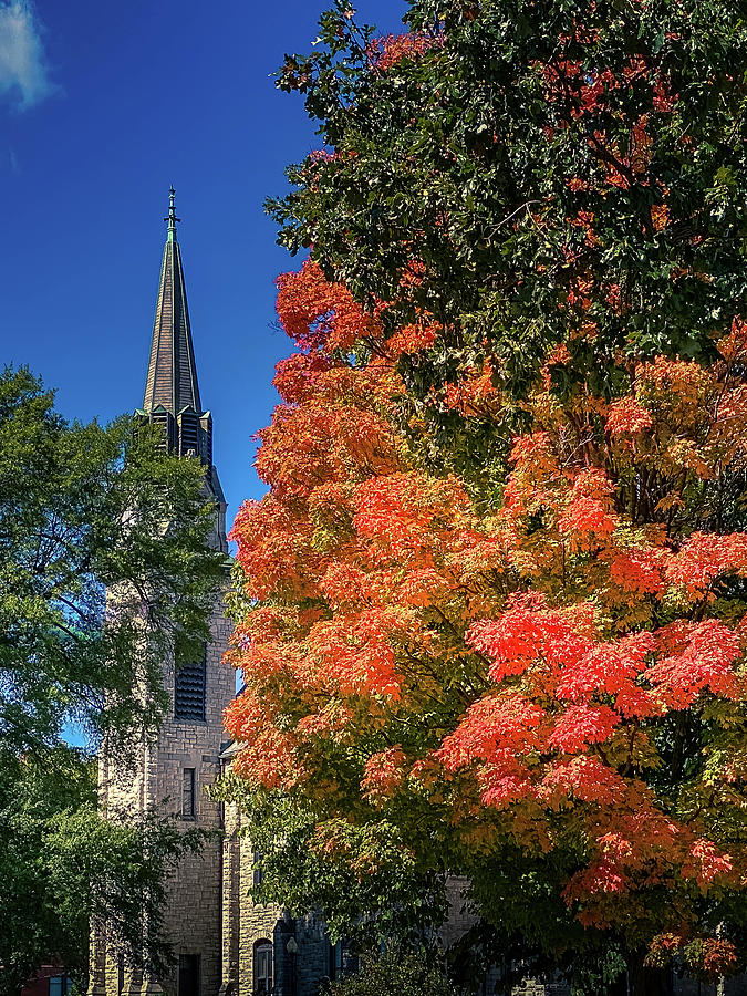 Stone Chapel Steeple in Fall Photograph by Allin Sorenson