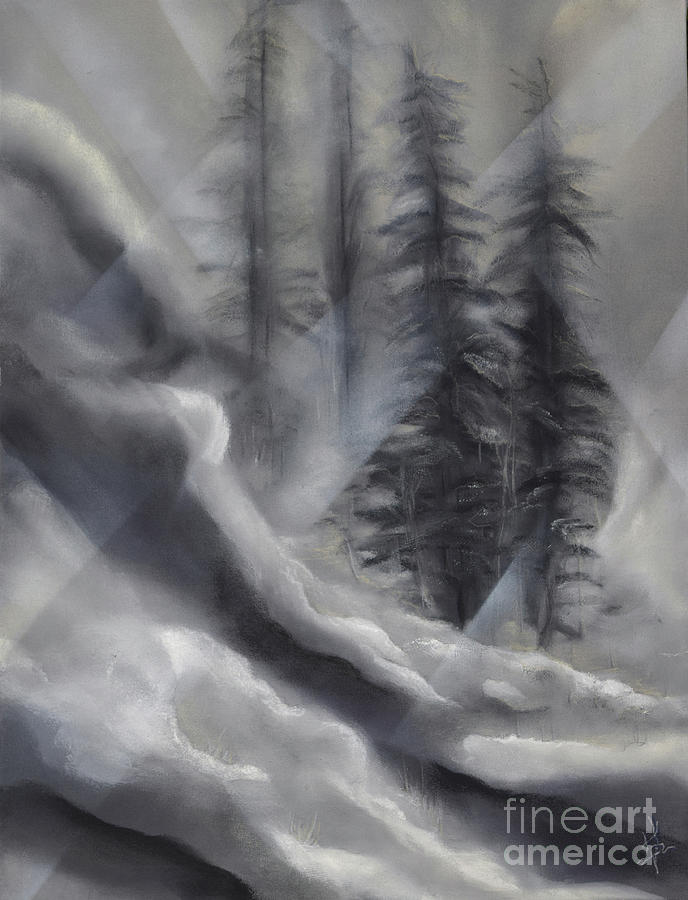 Chalk Pastels Drawing - Stone Creek-Black and White by Michael Schuessler Chalk Pastels Drawing - Stone Creek-Black and White by Michael Schuessler