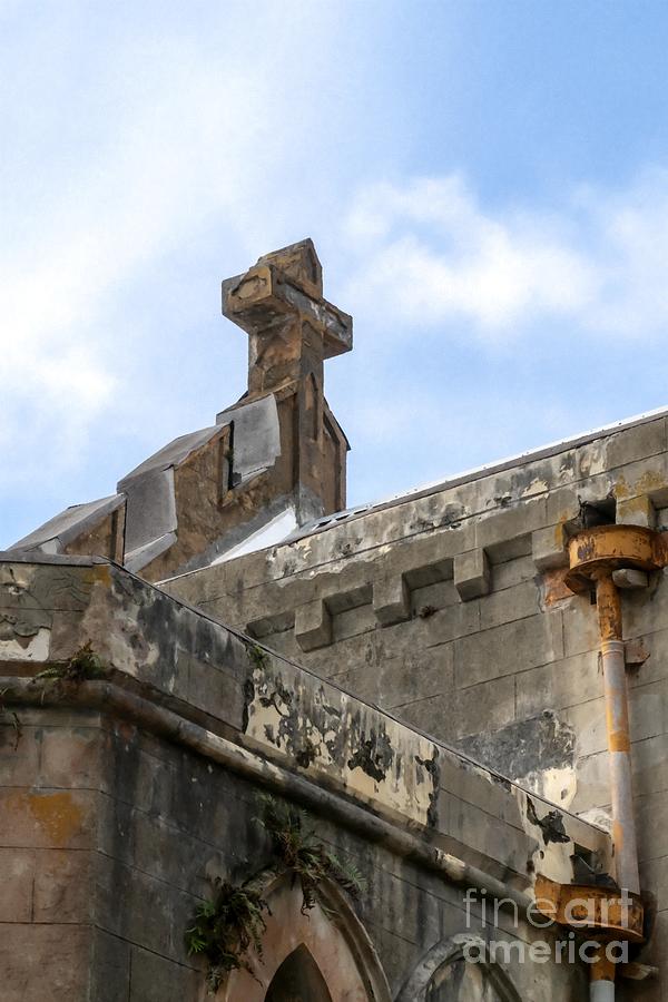 Stone cross atop the gothic St Johns Parish Church on a hilltop in Barbados Photograph by William Kuta