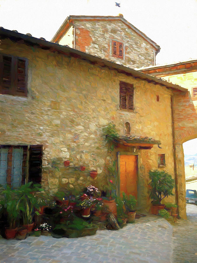 Stone House With Flowers Tuscany Mixed Media by Deborah League