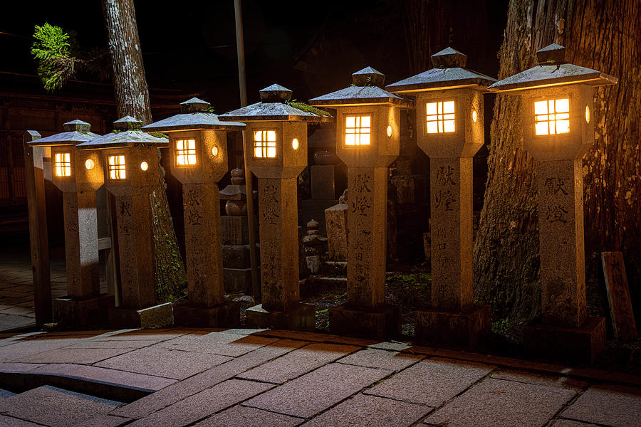 Lantern Still Life Photograph - stone lanterns inside the Okunoin  cemetery by Gualtiero Boffi