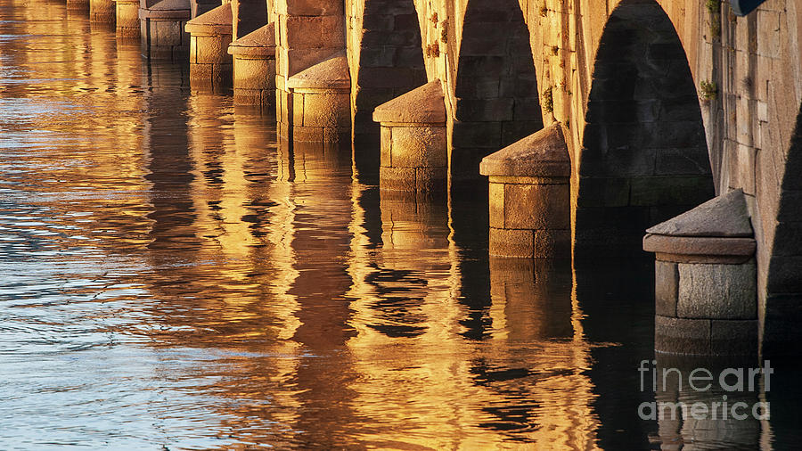 Stone Medieval Viaduct Reflected at Sunset Golden Light Pondedeume Galicia Photograph by Pablo Avanzini