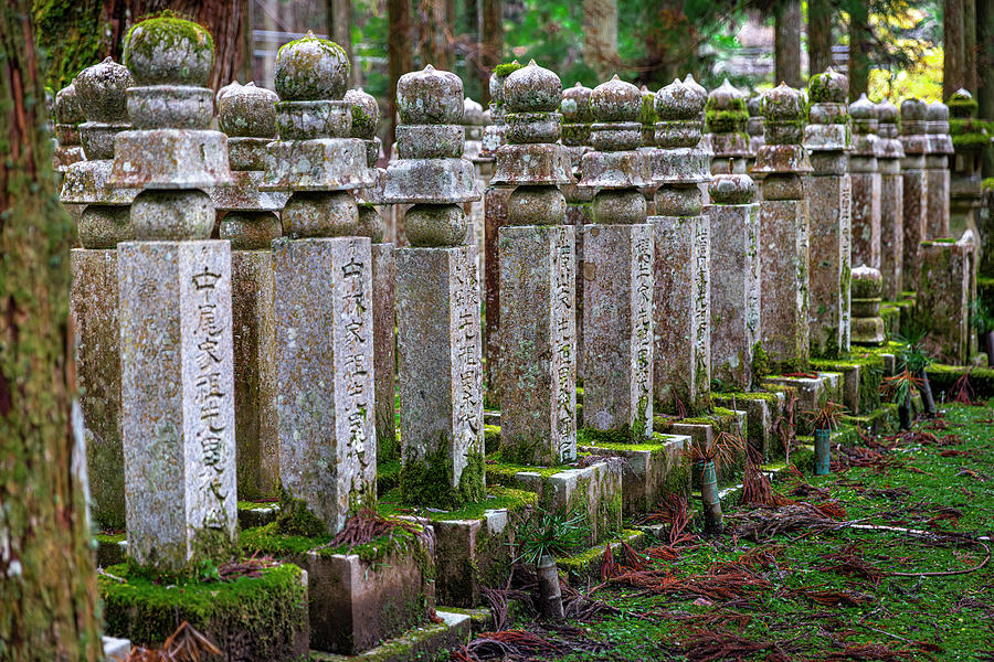 Koyasan Photograph - stone memorial stones inside the Okunoin background by Gualtiero Boffi