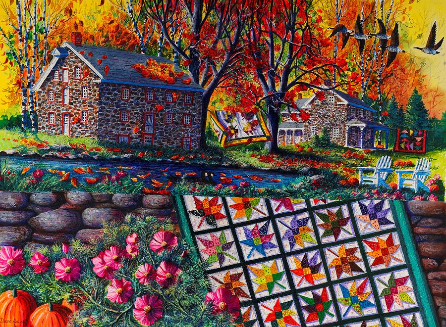 Stone Mill Autumn Crossing Painting by Diane Phalen