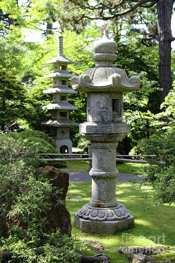 Architecture Photograph - Stone Pagoda And Lantern by Christiane Schulze Art And Photography