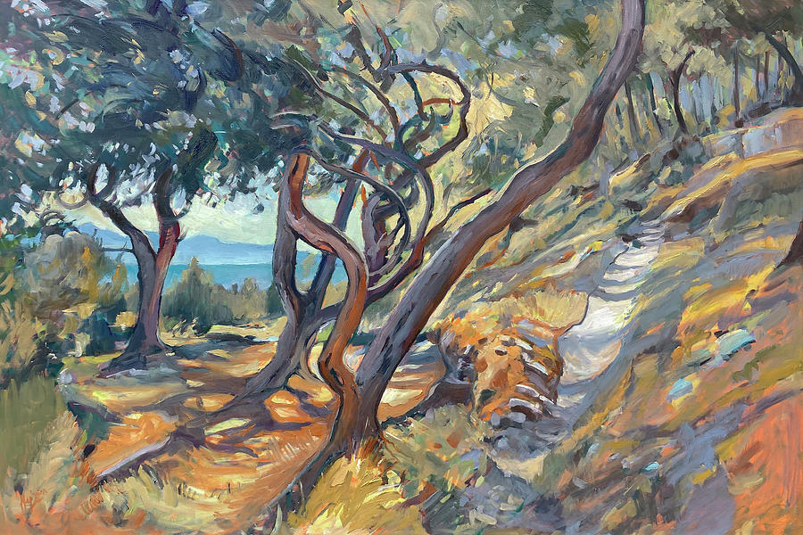 Stone path in an olive grove in Paxos Painting by Nop Briex